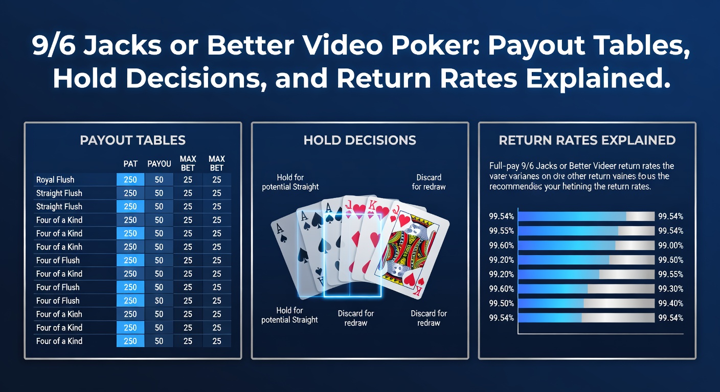 Classic 9/6 Jacks or Better video poker screen showing a dealt hand and payout table