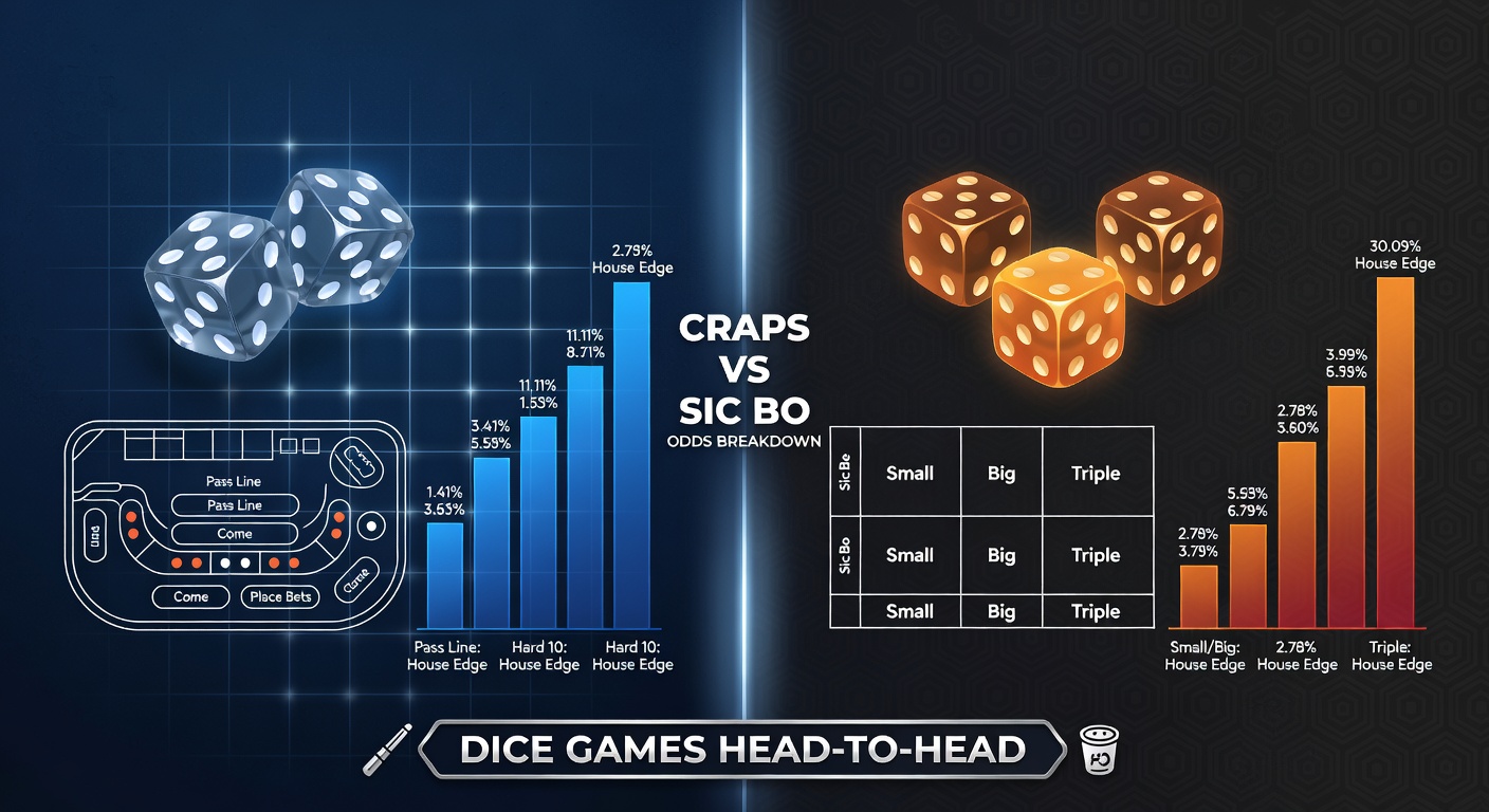 Vibrant casino table with craps layout and dice rolling, highlighting the fast-paced action of dice games