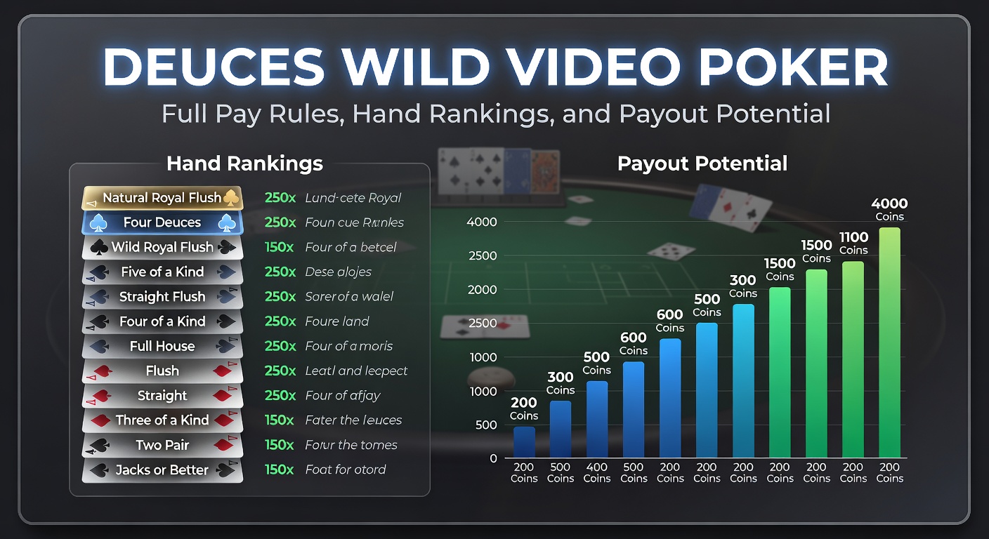 Classic Deuces Wild video poker machine screen displaying a royal flush with deuces