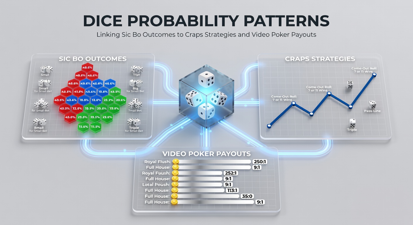 Detailed view of three dice outcomes illustrating probability patterns shared between Sic Bo and craps tables