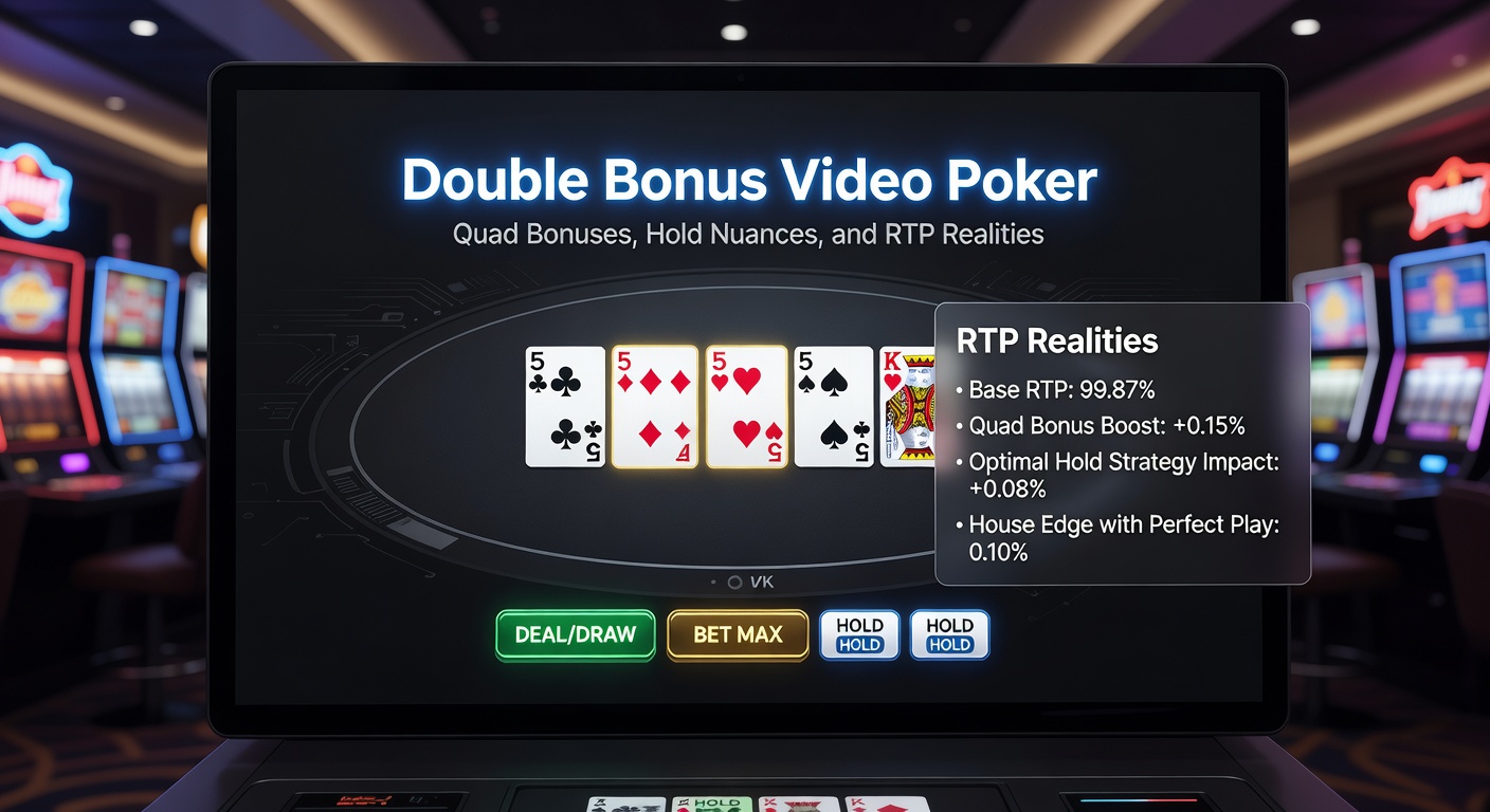 Close-up of hold buttons on a Double Bonus Video Poker interface with strategic card selections illuminated