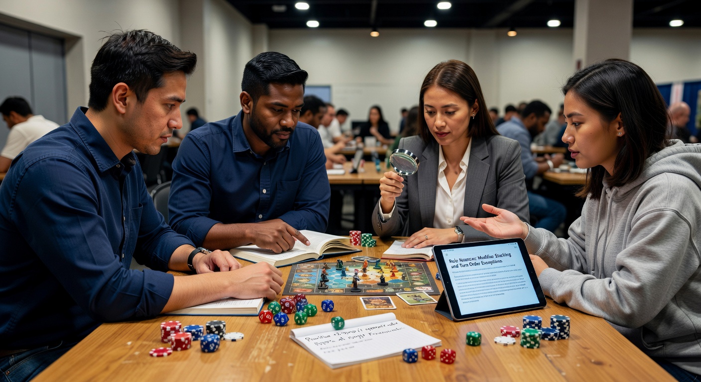 Dealer managing dice and chips on a sic bo table with players observing the roll results