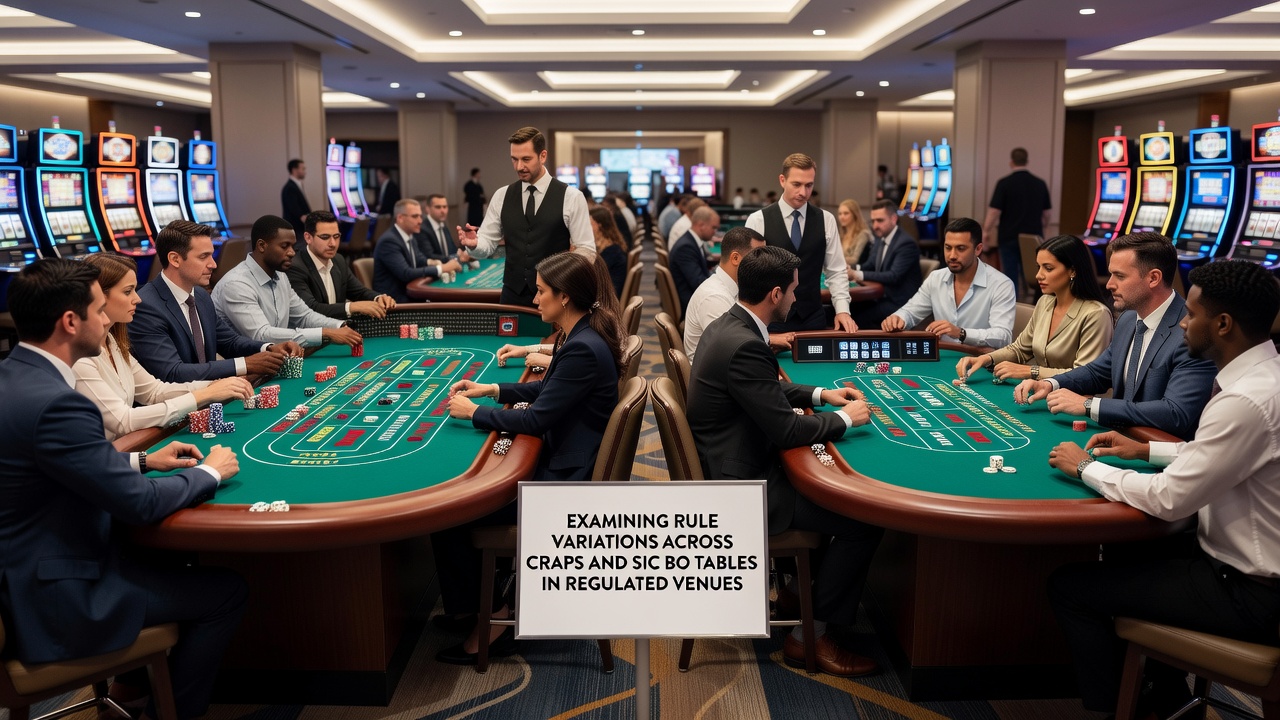 Craps table layout in a regulated casino with dice and betting areas clearly visible