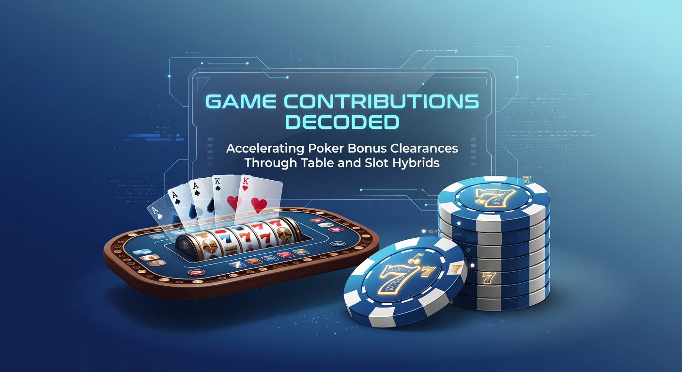 Digital graphic showing a poker table merging into slot reels, symbolizing hybrid bonus clearance strategies