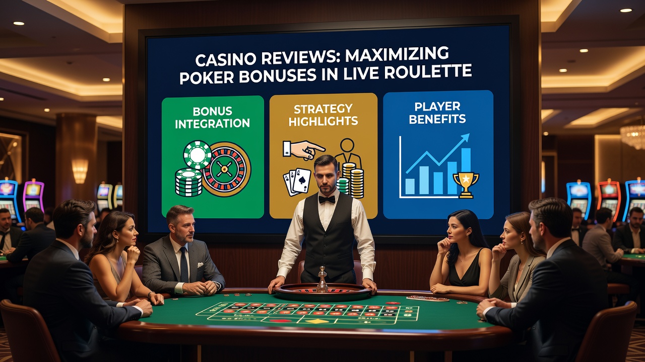 Split screen showing poker bonus balance transferring to a live roulette betting interface with contribution percentages displayed