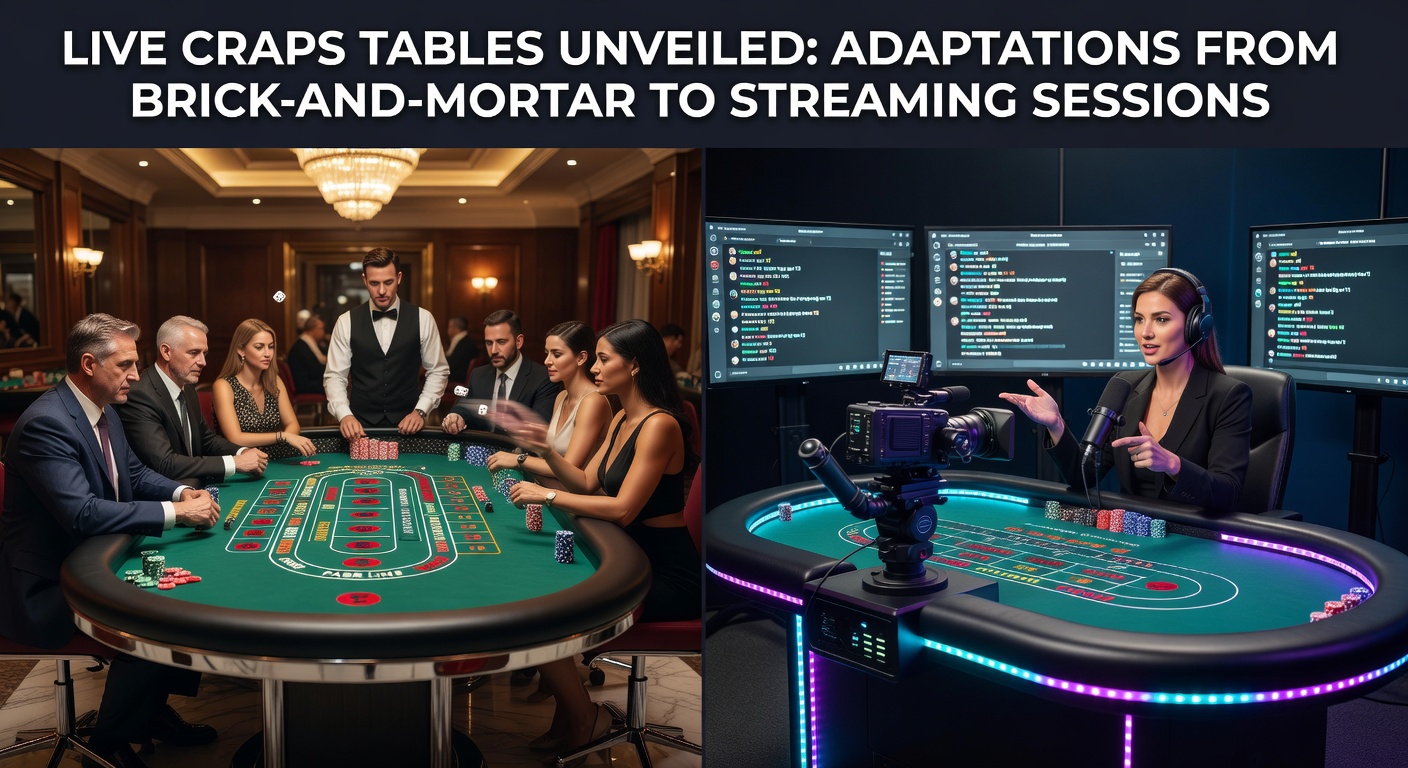 Close-up of a live dealer at a craps table during a streaming session, dice mid-roll with virtual betting overlays visible