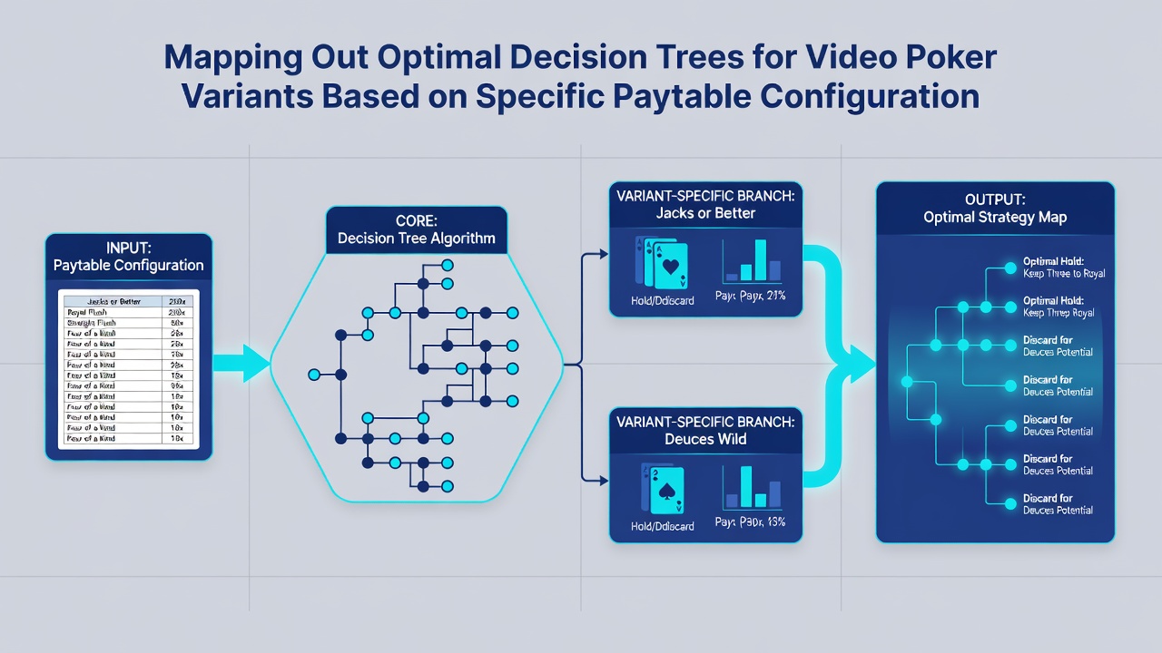 Flowchart illustrating optimal hold decisions for video poker paytables with expected value rankings