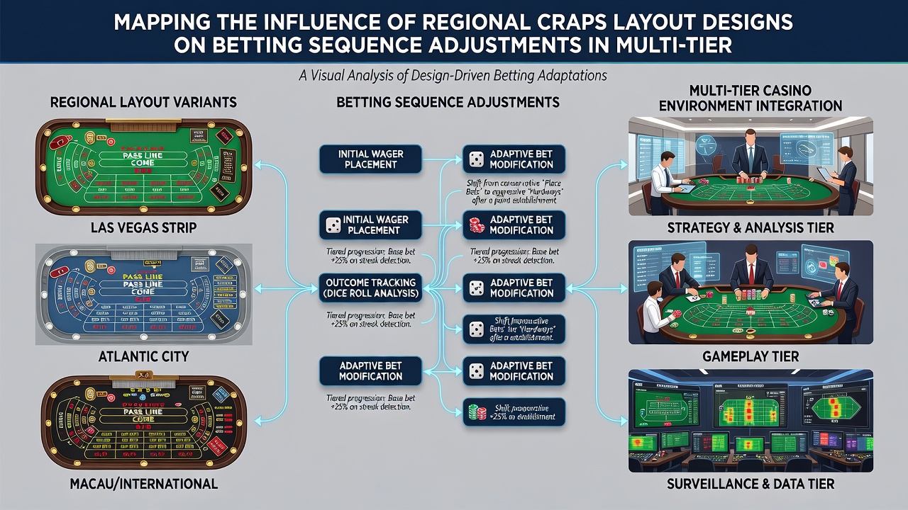 Player betting sequence adjustments on different craps layouts in stacked casino environments