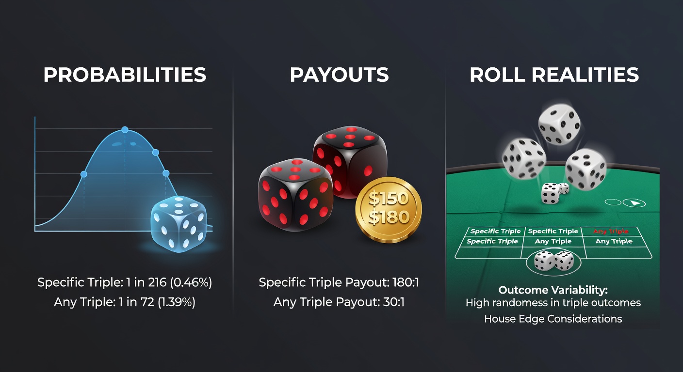 Vibrant Sic Bo table layout highlighting the specific triple betting area amid rolling dice and eager players