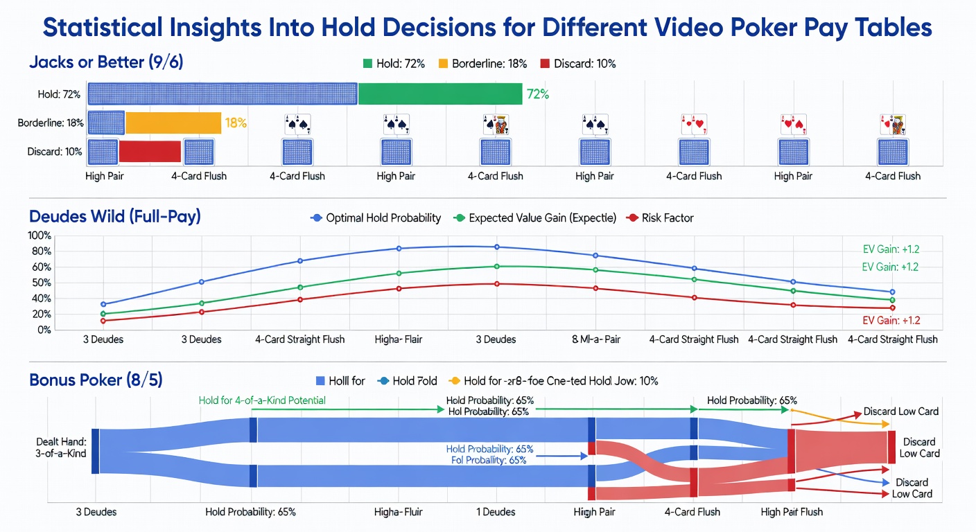 Detailed breakdown of expected values for hold decisions in Jacks or Better versus Deuces Wild pay tables