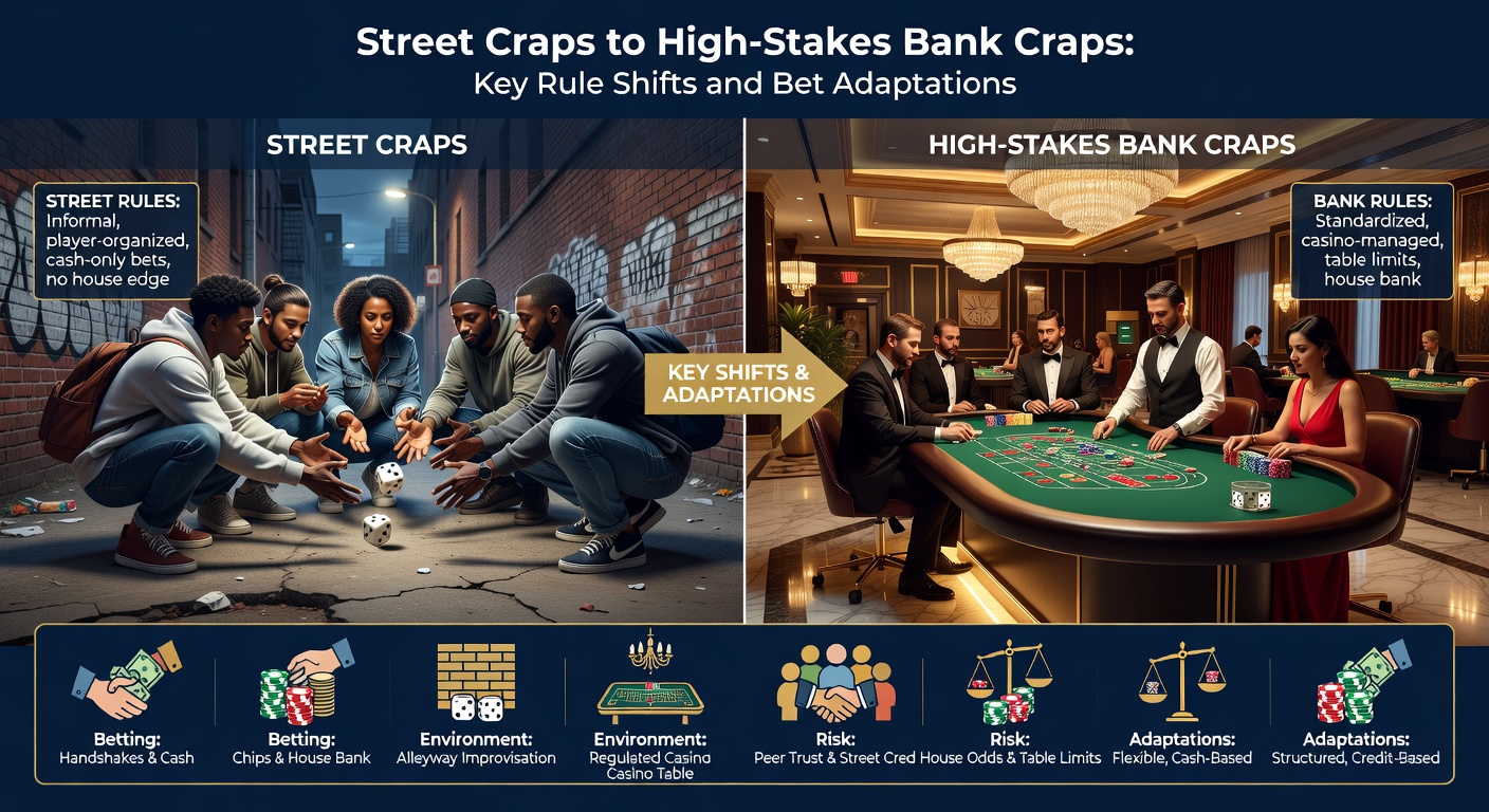 High-stakes bank craps table in a luxurious casino pit, with towering chip stacks and dealers managing intense action