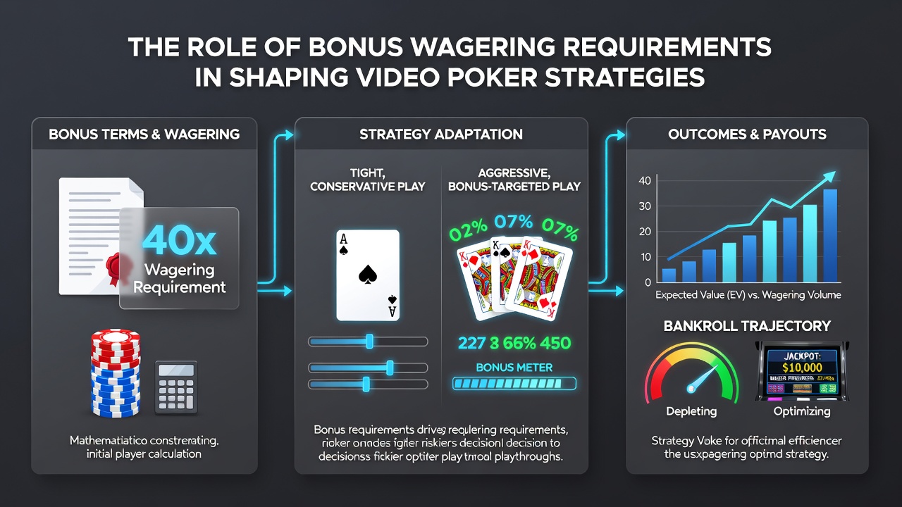 Screenshot of video poker interface with wagering meter and bonus progress tracker